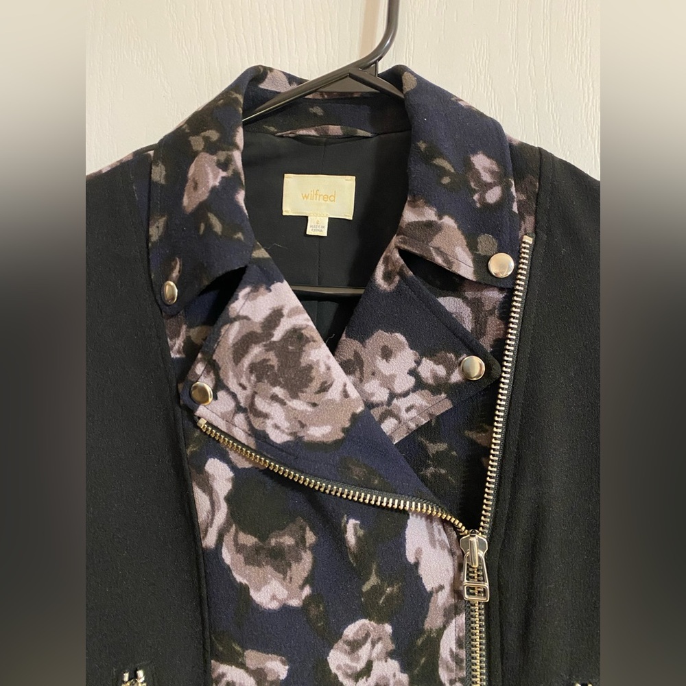 Aritzia Wilfred Montesson Dark Floral Motorcycle Biker Jacket Purple Size 0 - Picture 4 of 16
